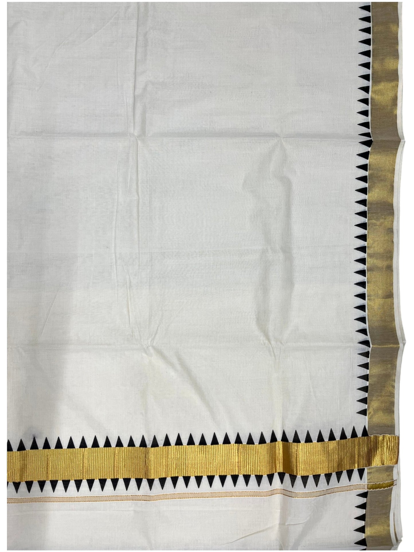 Southloom Cotton Kerala Kasavu Saree with Black Tample Design Border