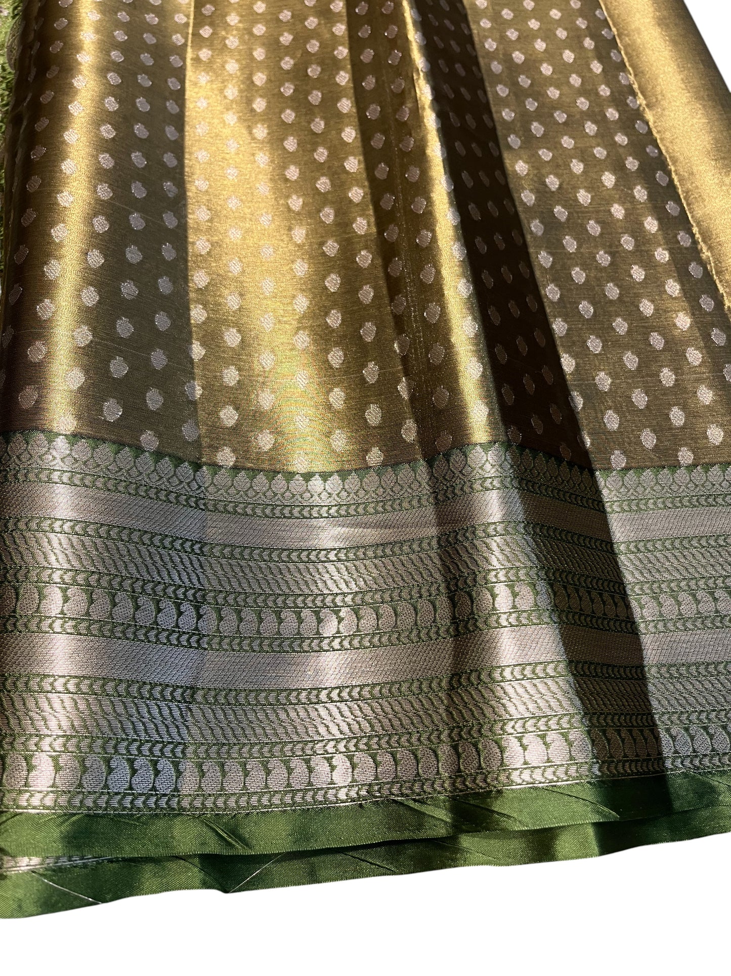 Southloom Semi Banarasi Katan Tissue Saree with Woven Work on Body and Borders (Golden & Green)