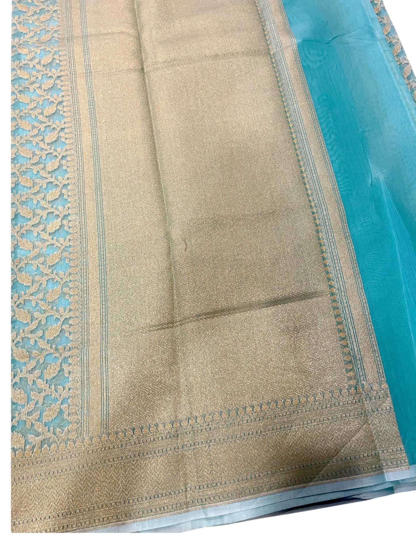 Southloom Cotton Banarasi Silk Saree with Woven Work on Body and Borders(Blue)