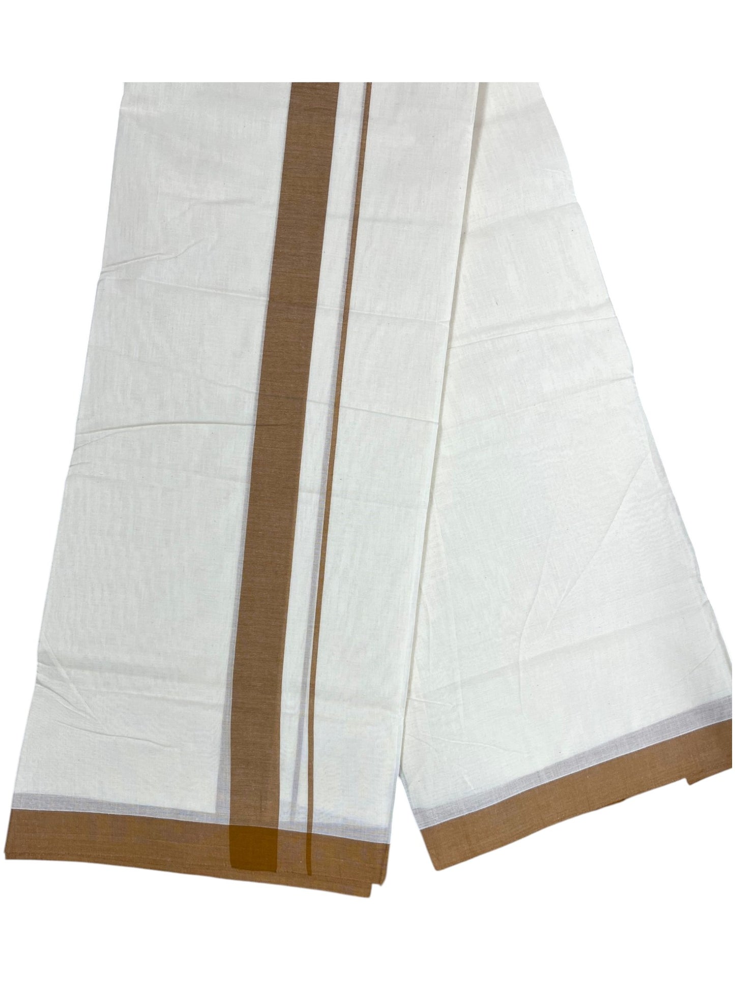 Southloom Kerala Pure Cotton Double Mundu with Brown Border (South Indian Kerala Dhoti)