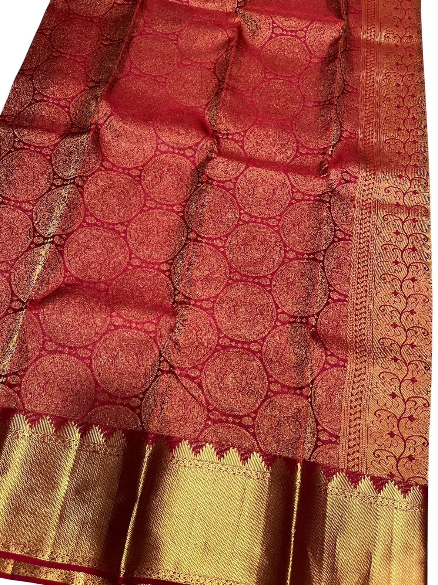 Southloom Pure Handloom Bridal Kanchipuram Silk Saree with Korvai Work (Red)