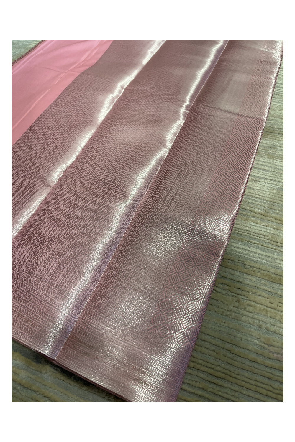 Southloom Banarasi Silver Zari Brocade Work Silk Saree in Pink Pastel Shade