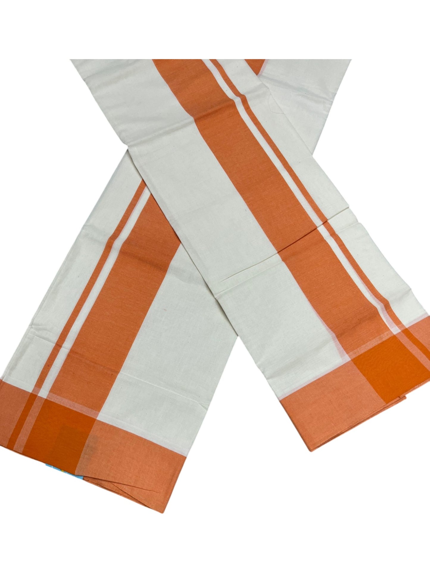 Southloom Pure Cotton Kerala Single Mulloth Set Mundu (Mundum Neriyathum) Orange Border in 2.80 mtrs SL243