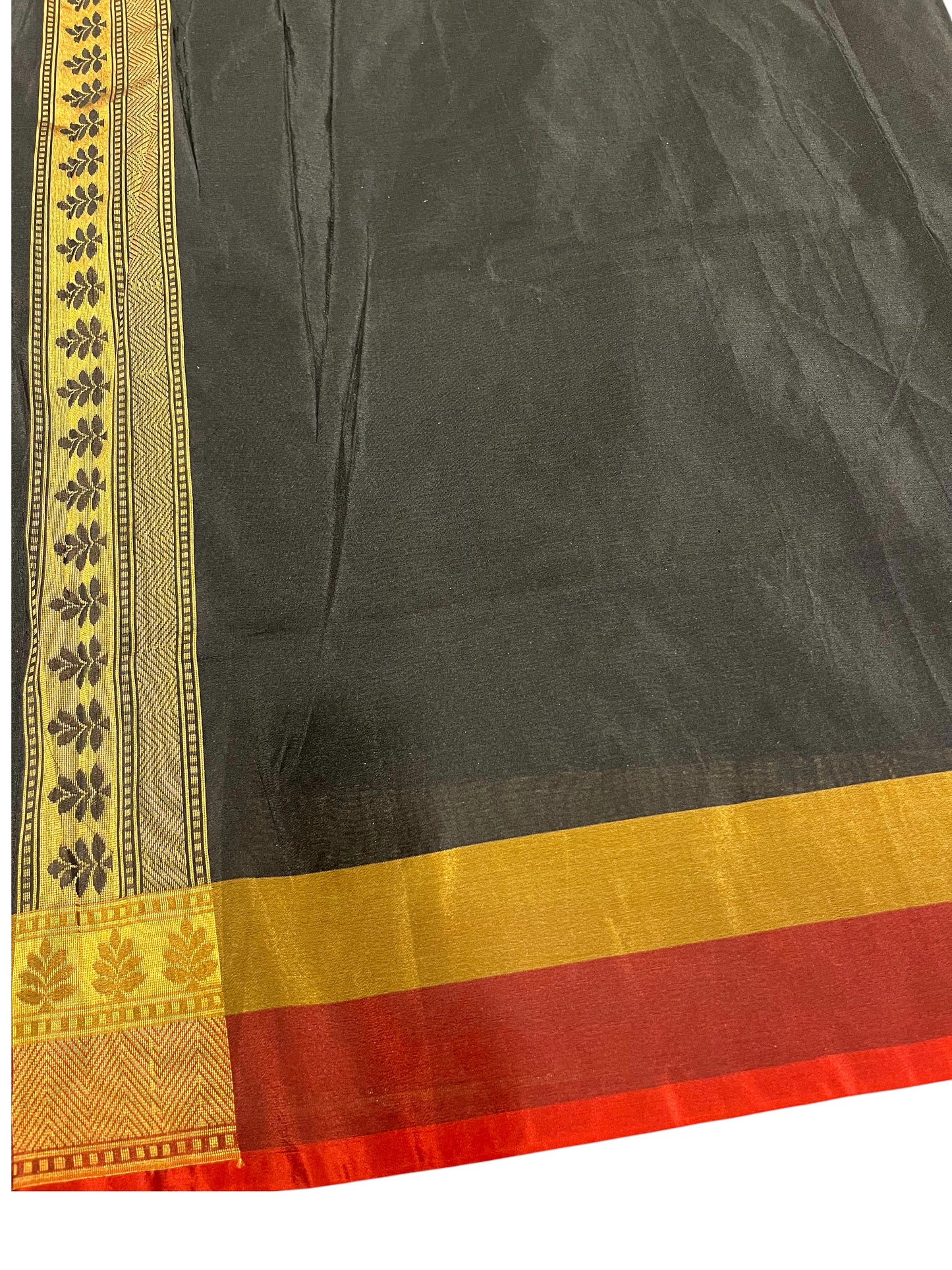 Southloom Cotton Banarasi Silk Saree with Woven Work on Body and Borders(Black)