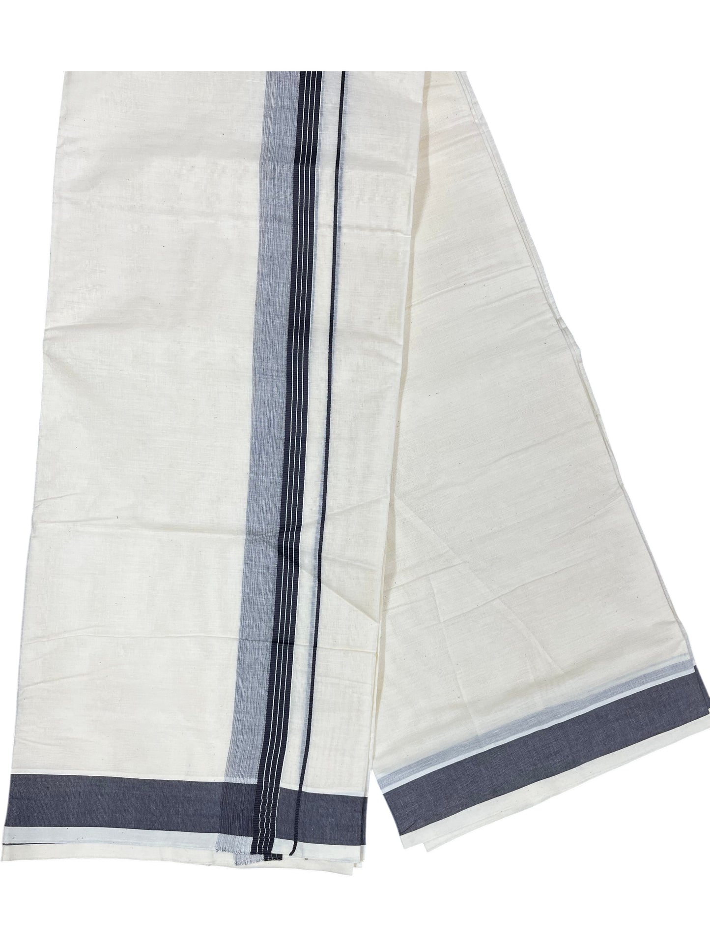 Southloom Pure Cotton Mundu with Grey Border (South Indian Kerala Dhoti)