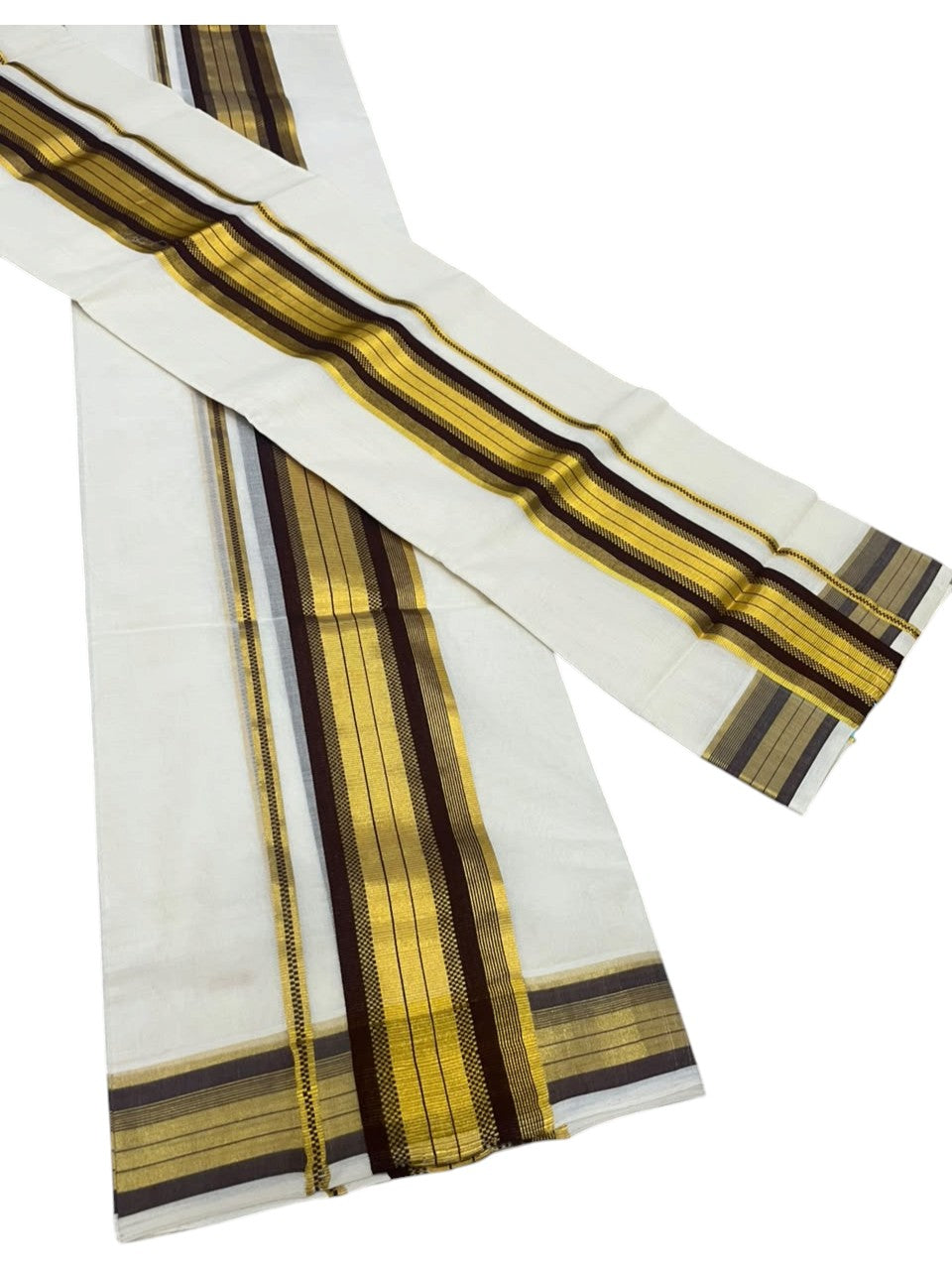 Southloom Premium Handloom Set Mundu with Kasavu With Brown and Golden Border (2.80 Mtr)