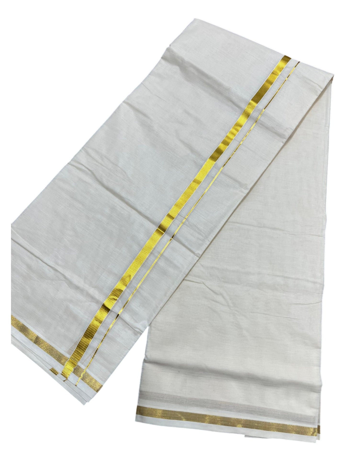 Southloom Kerala Pure Cotton Double Mundu with Gold Kasavu Border (South Indian Dhoti)