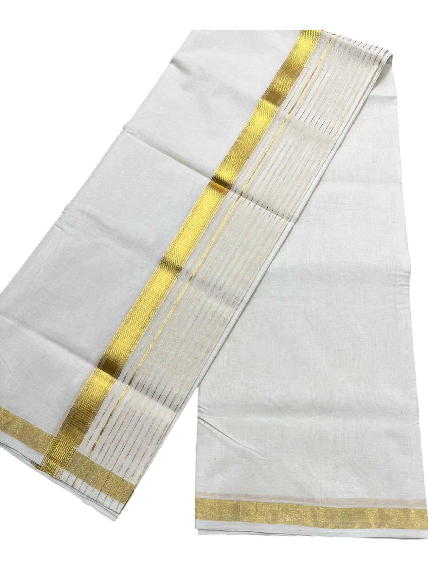 Southloom Premium Handloom Cotton Double Mundu with Gold Kasavu Border