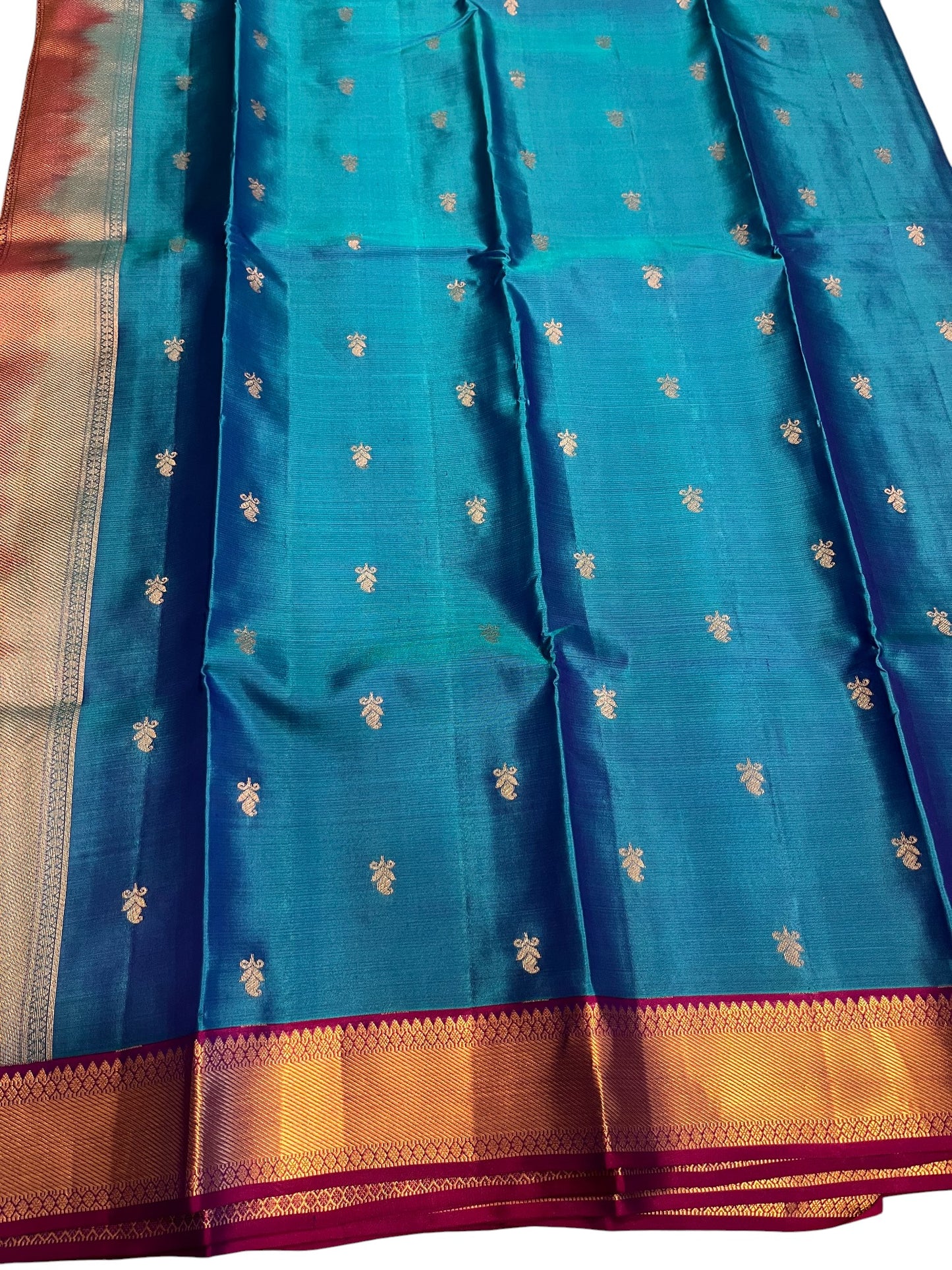 Southloom Premium Bridal Handloom Kanchipuram Silk Saree With Korvai Works (Blue & Purple)