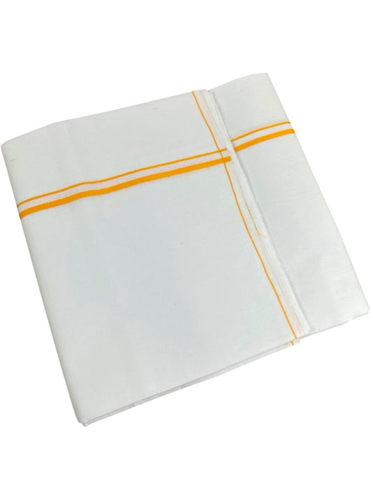 Southloom Pure White Cotton Single Eerkkil Kara Mundu with Yellow Border (South Indian Kerala Dhoti)