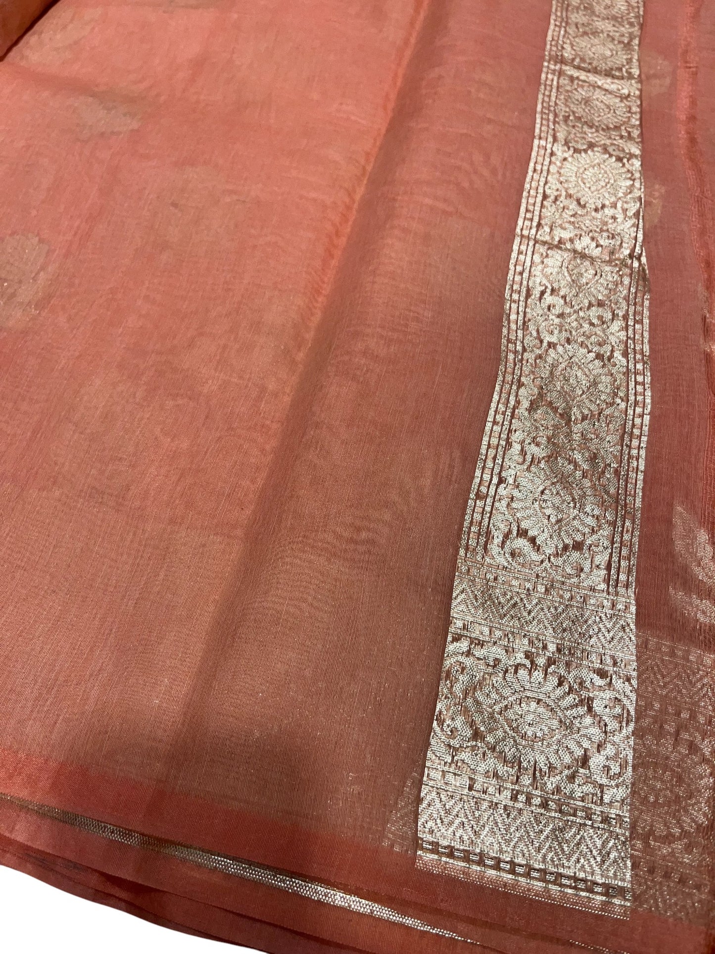 Southloom Cotton Banarasi Silk Saree with Woven Work on Body and Borders (Peach)
