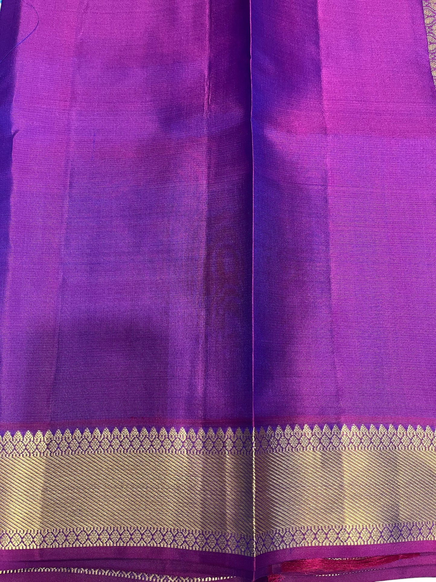 Southloom Premium Bridal Handloom Kanchipuram Silk Saree With Korvai Works (Blue & Purple)