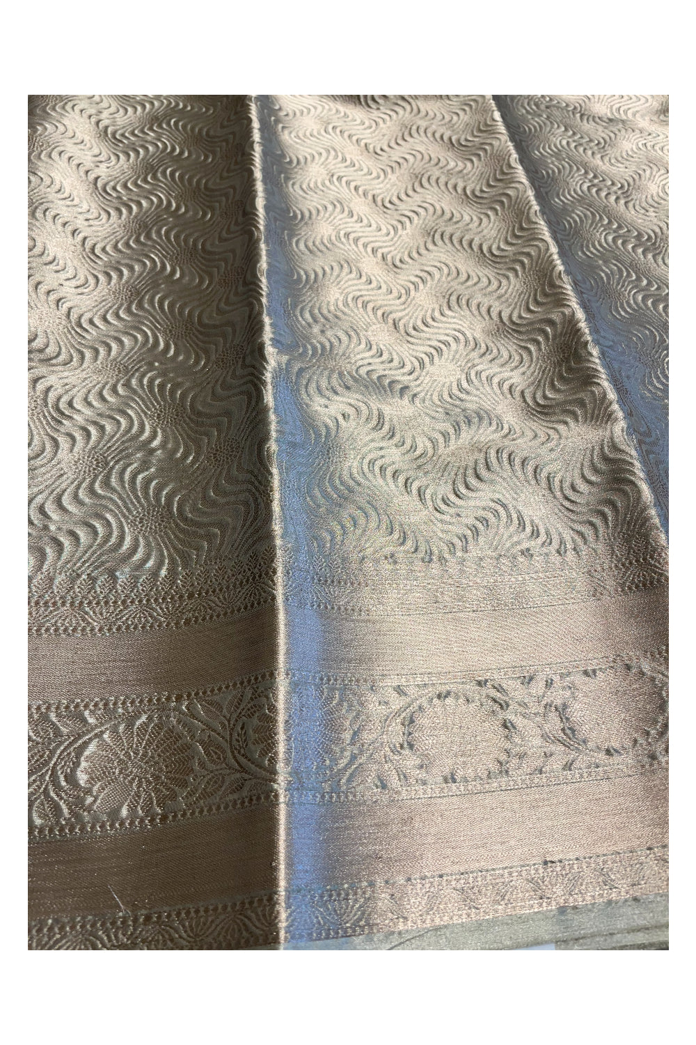 Southloom Tissue Silk Saree with Woven Work on Body and Borders (Beige & Golden)