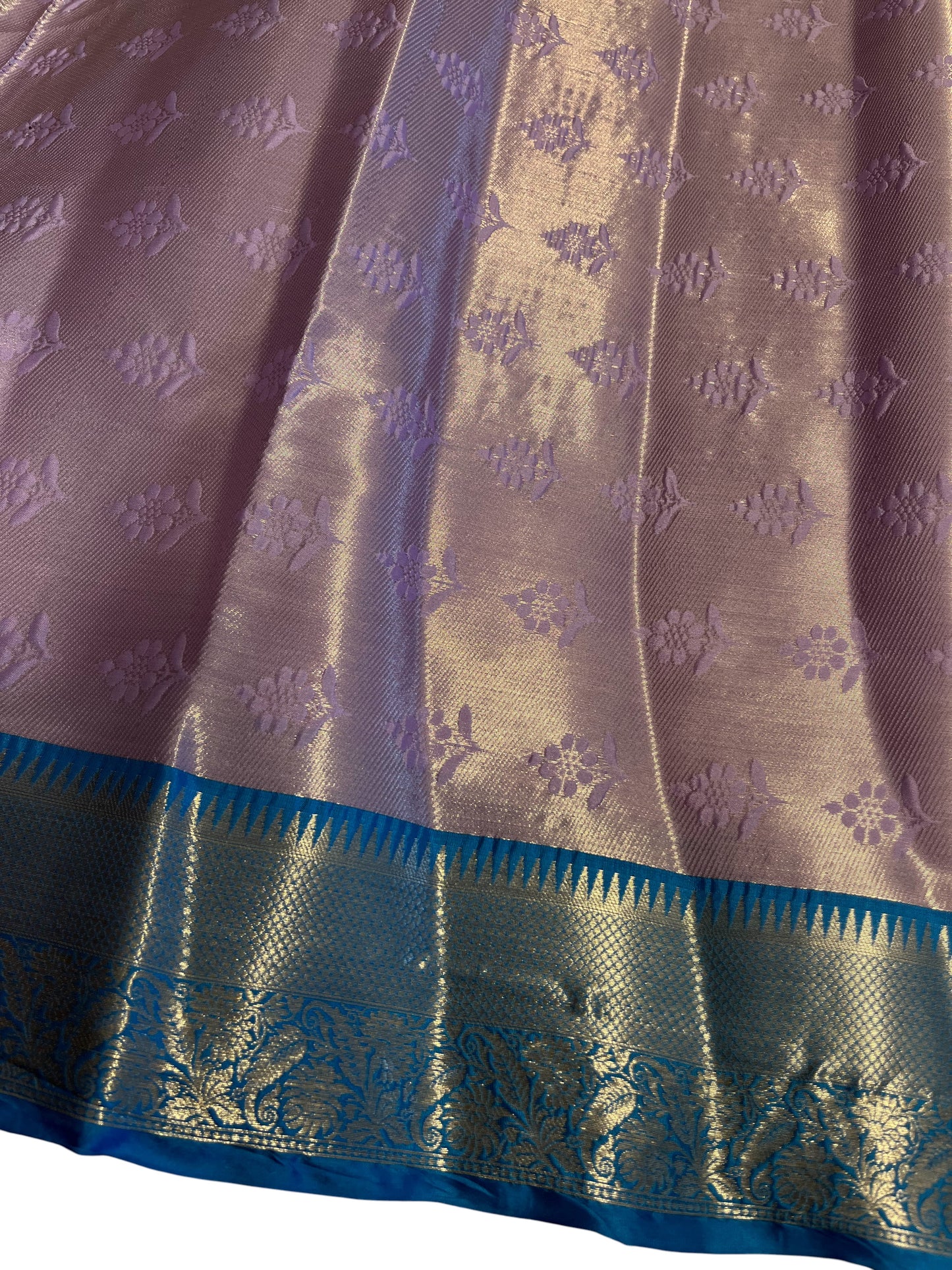 Southloom Tissue Silk Saree with Woven Work on Body and Borders (Blue & Lavendar)