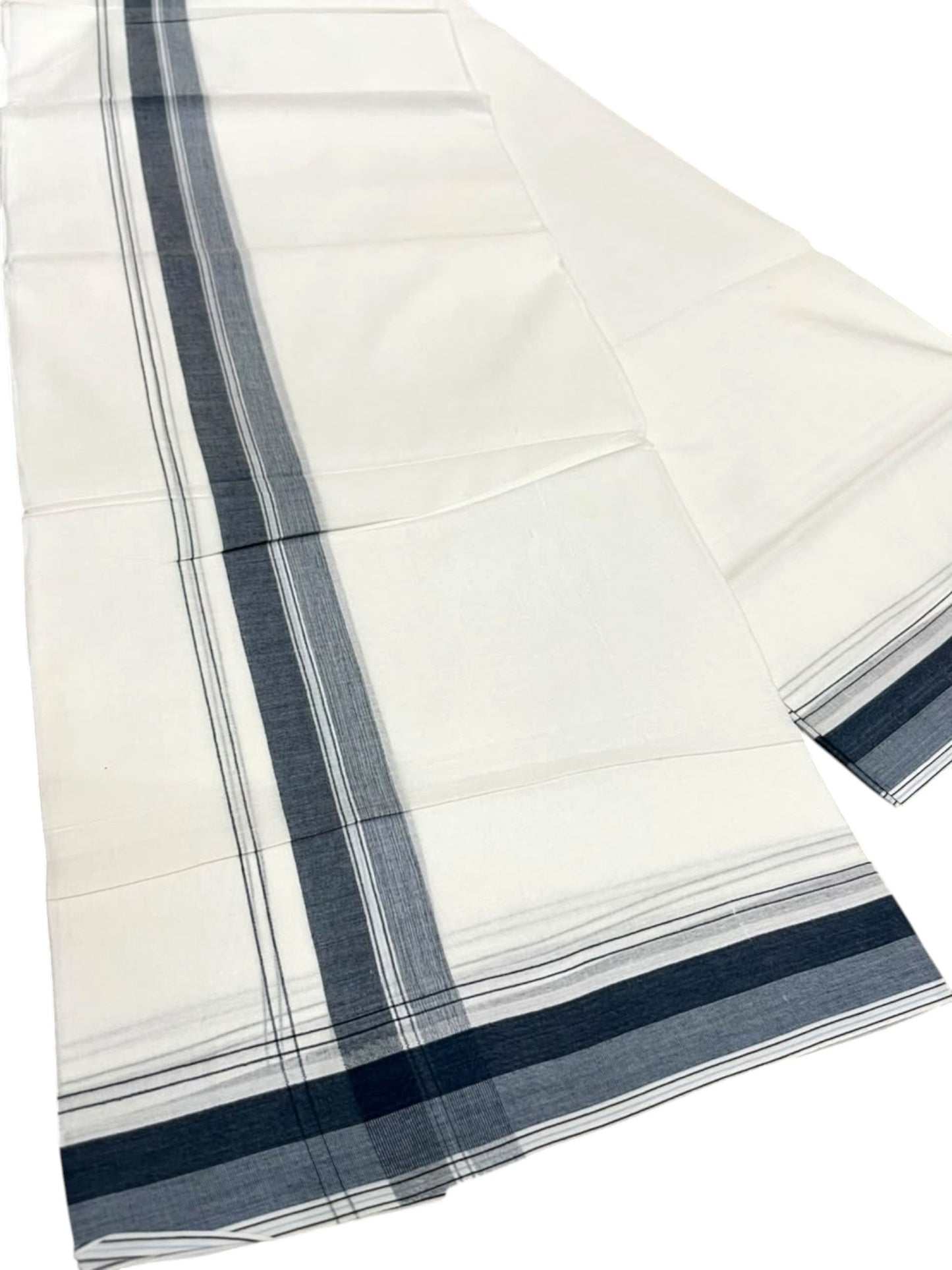 Southloom Pure Cotton Mundu with Grey Border (South Indian Kerala Dhoti)