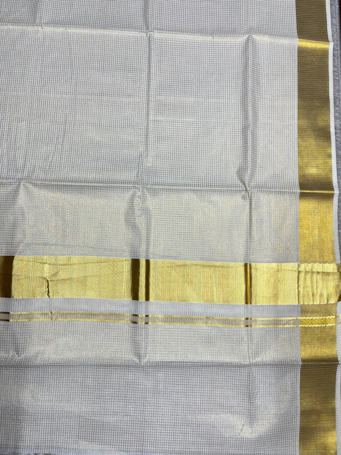 Southloom Kerala Cotton Kasavu Saree with Micro Check on Body