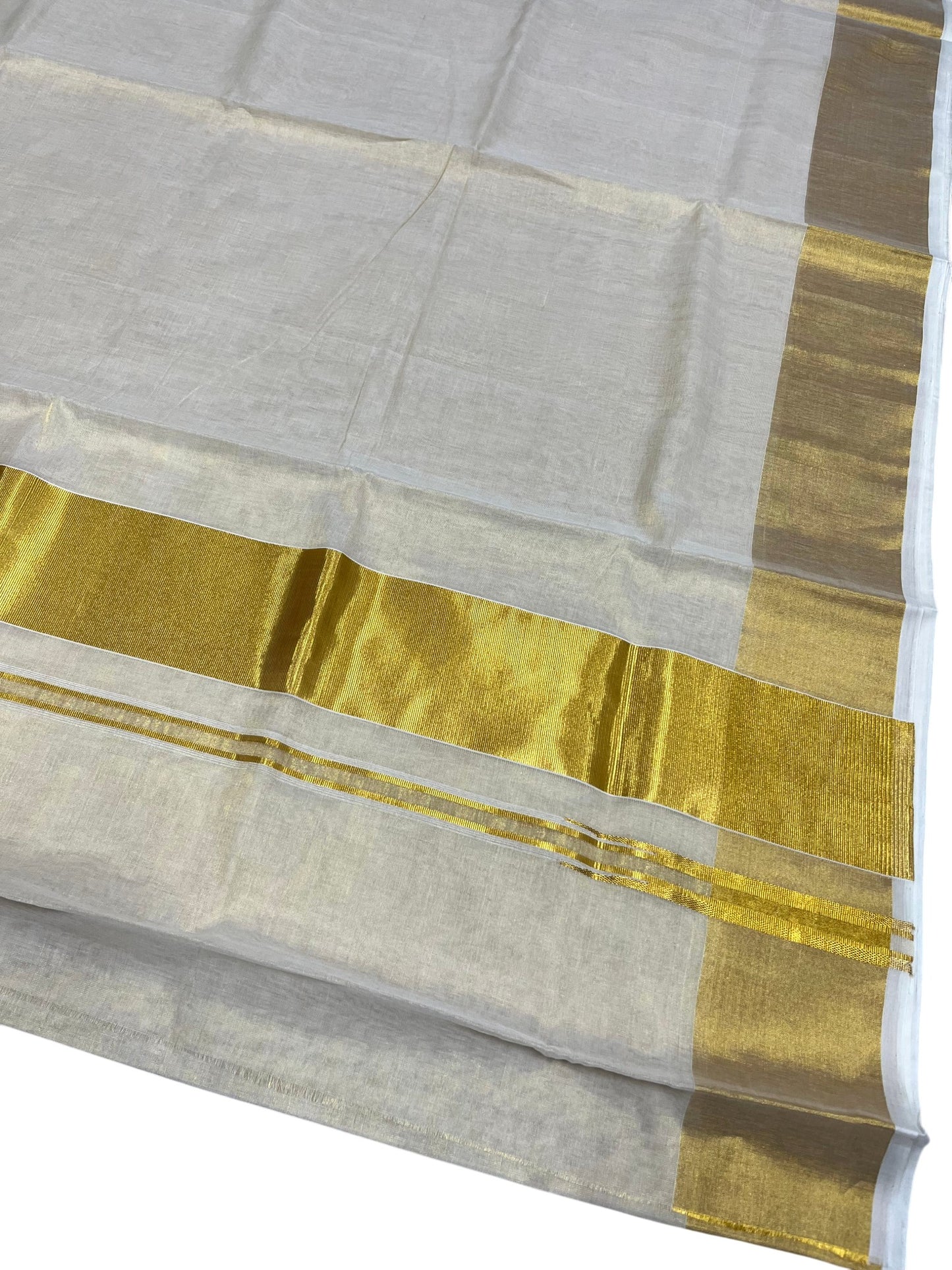 Southloom Super Premium Balaramapuram Handloom Tissue Saree with Gold Kasavu and Border with 4 inch