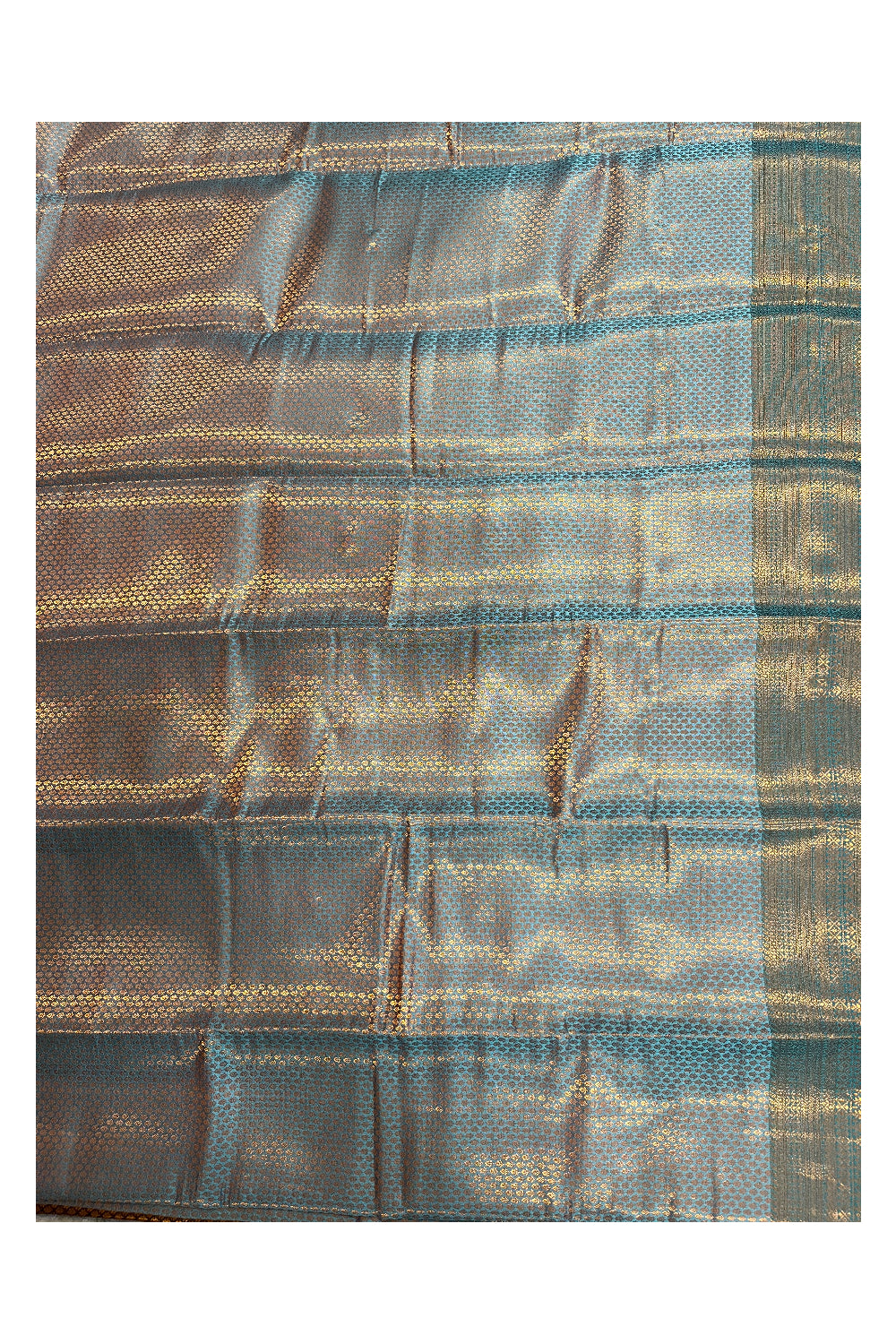 Southloom Banarasi Silk Brocade Bridal Saree WIth Woven Borders And Blouse Piece in Gold And Blue