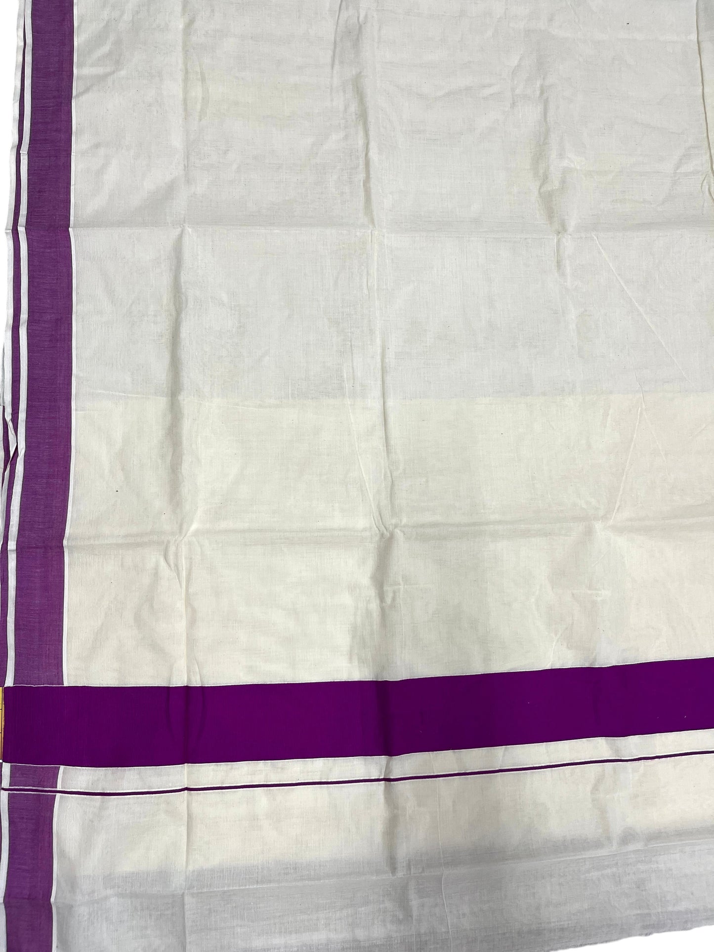 Southloom Kerala Pure Cotton Plain Kasavu Saree with Violet Border 3 inch