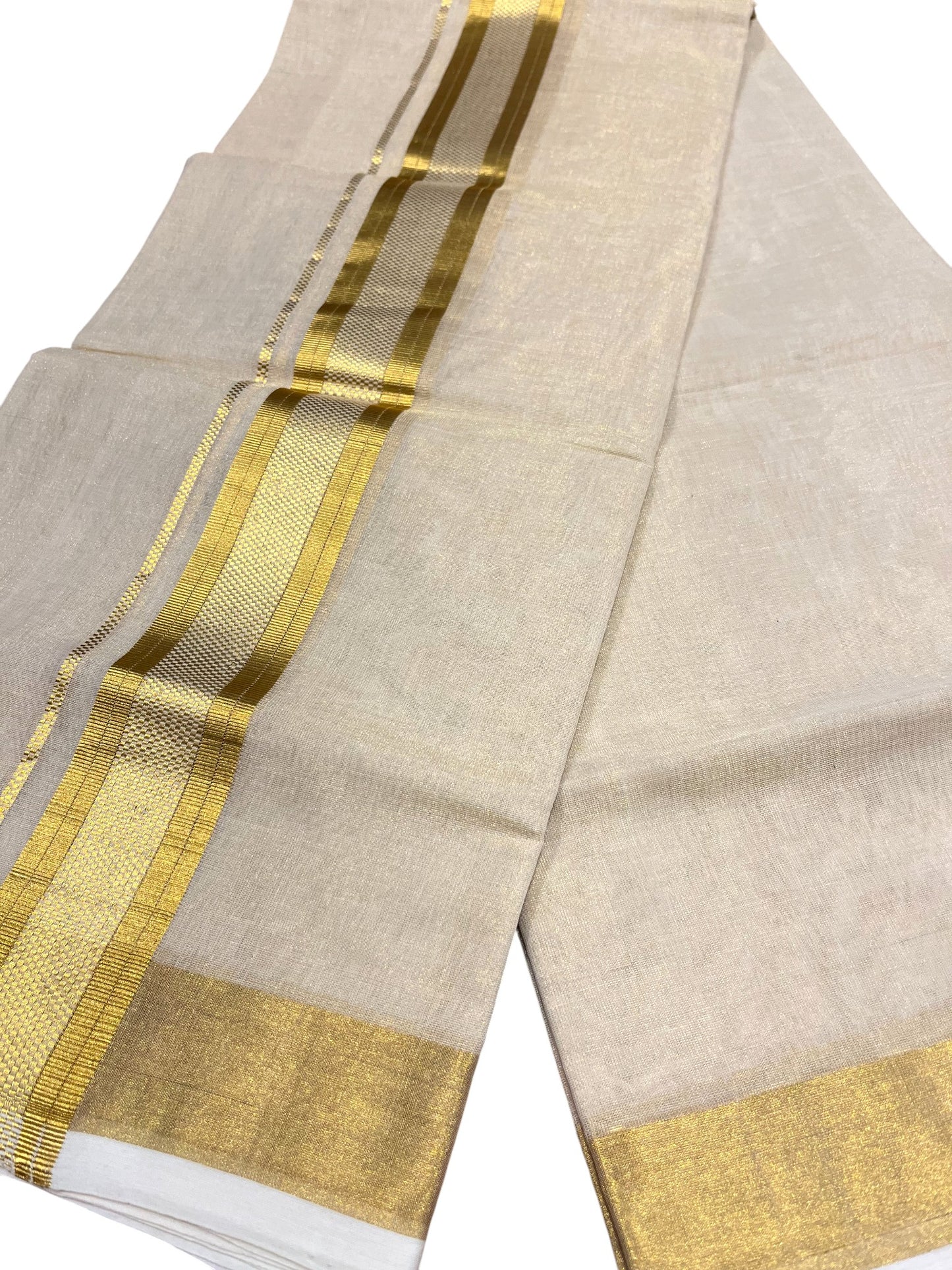 Southloom Premium Handloom Tissue Double Mundu with Gold Kasavu Border