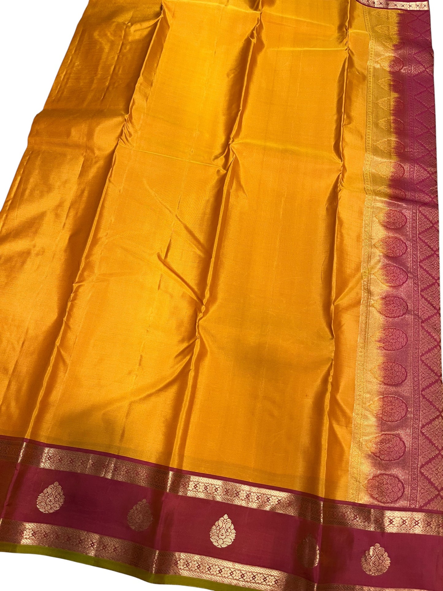 Southloom Premium Bridal Handloom Kanchipuram Silk Saree With Korvai Works (Yellow & Maroon)
