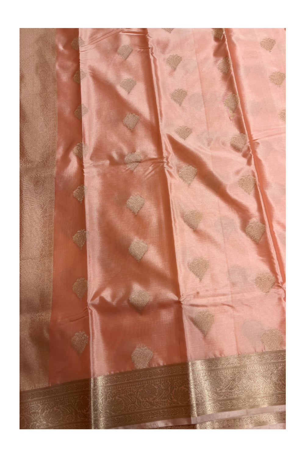 Southloom Pastel Shade Silk Saree In Orange With Woven Zari Borders And Butta Work Across Body