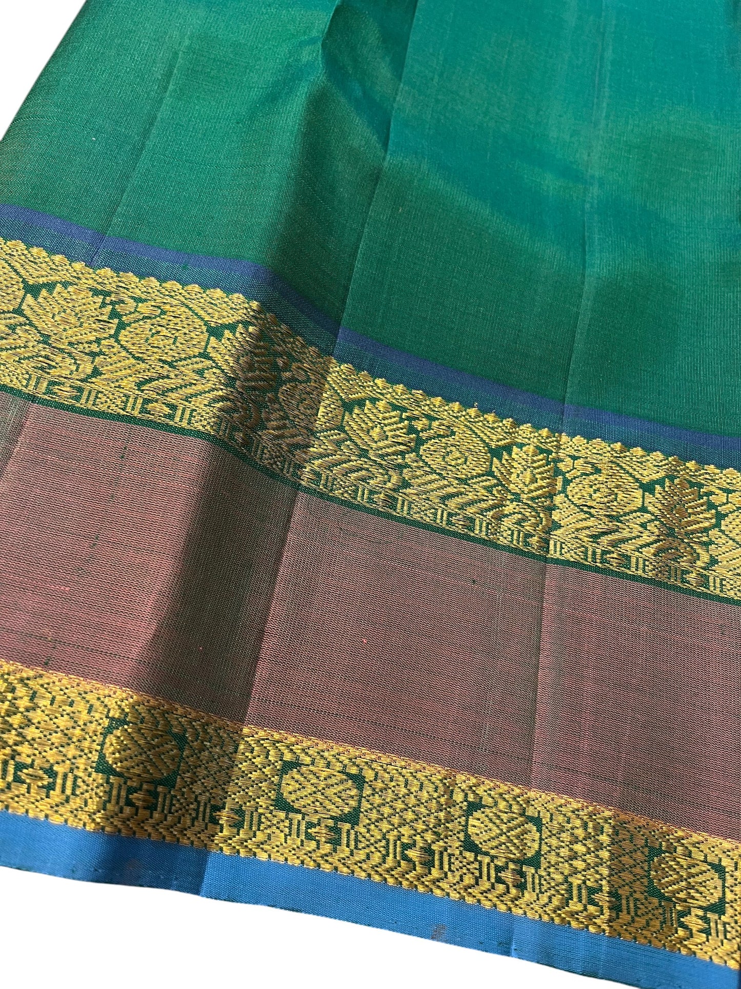 Southloom Pure Handloom Kanchipuram Silk Saree with Korvai Work (Maroon & Blue)