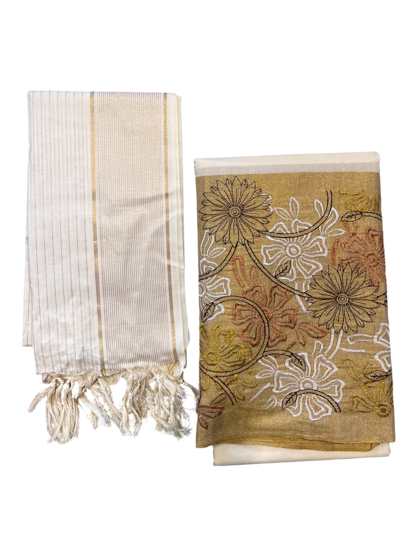 Southloom™ Cotton Churidar Salwar Suit Material with Brown Embroidery Work (include Lines Shawl / Dupatta)