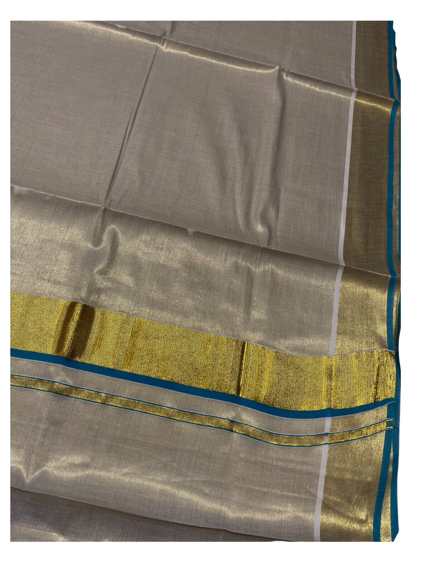 Southloom Kerala Tissue Kasavu Plain Saree With Blue Border