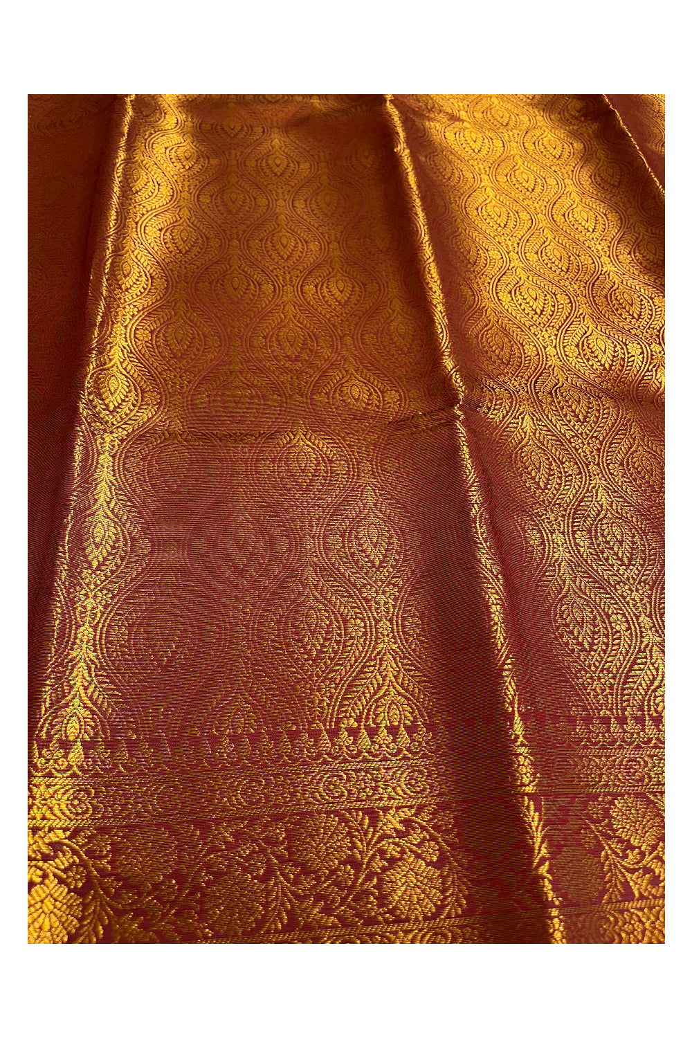 Southloom Banarasi Silk Brocade Bridal Saree WIth Woven Borders And Blouse Piece in Gold and Brown