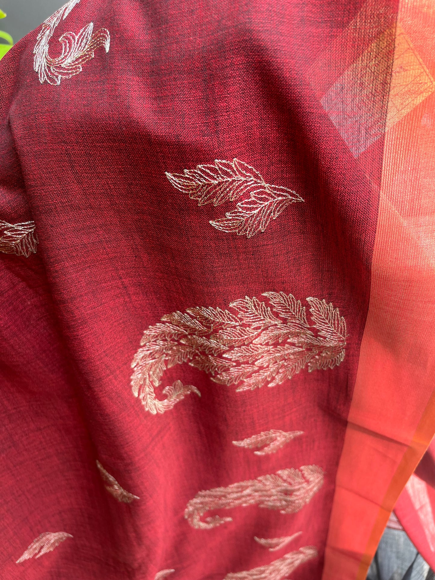 Linen Cotton Maroon Saree SL213