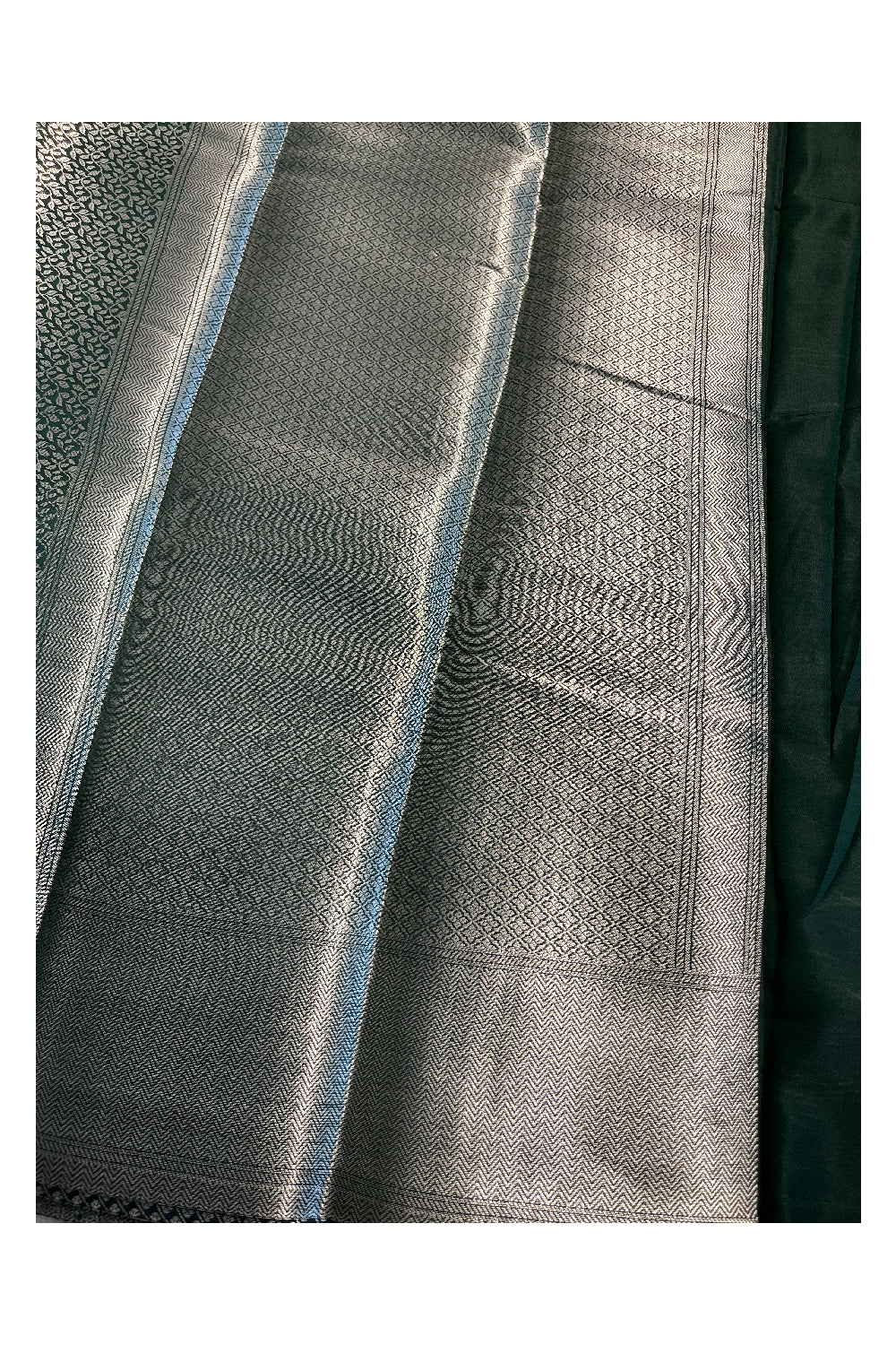 Southloom Banarasi Silver Zari Brocade Work Silk Saree in Green Pastel Shade