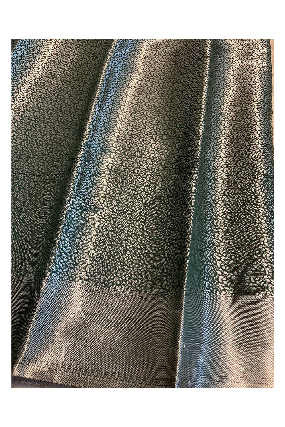 Southloom Banarasi Silver Zari Brocade Work Silk Saree in Green Pastel Shade