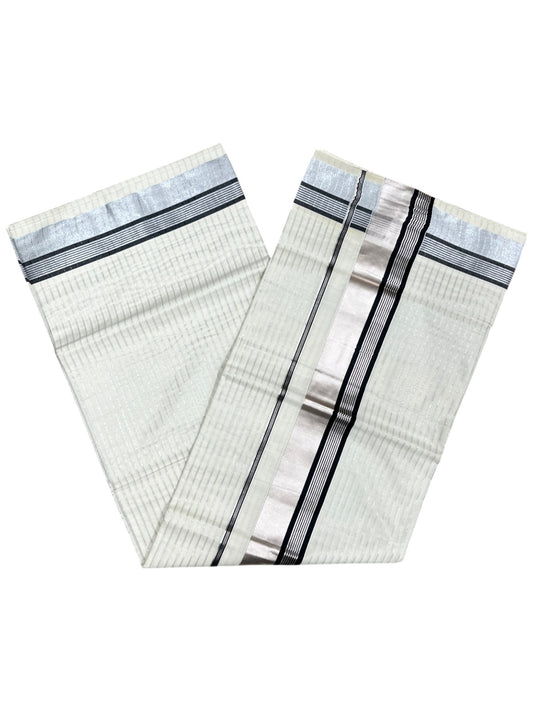 Southloom Pure Cotton Kerala Silver Kasavu Lines Saree with Black and Silver Border