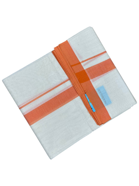 Southloom Kerala Pure Cotton Double Mundu with Orange Border (South Indian Kerala Dhoti)