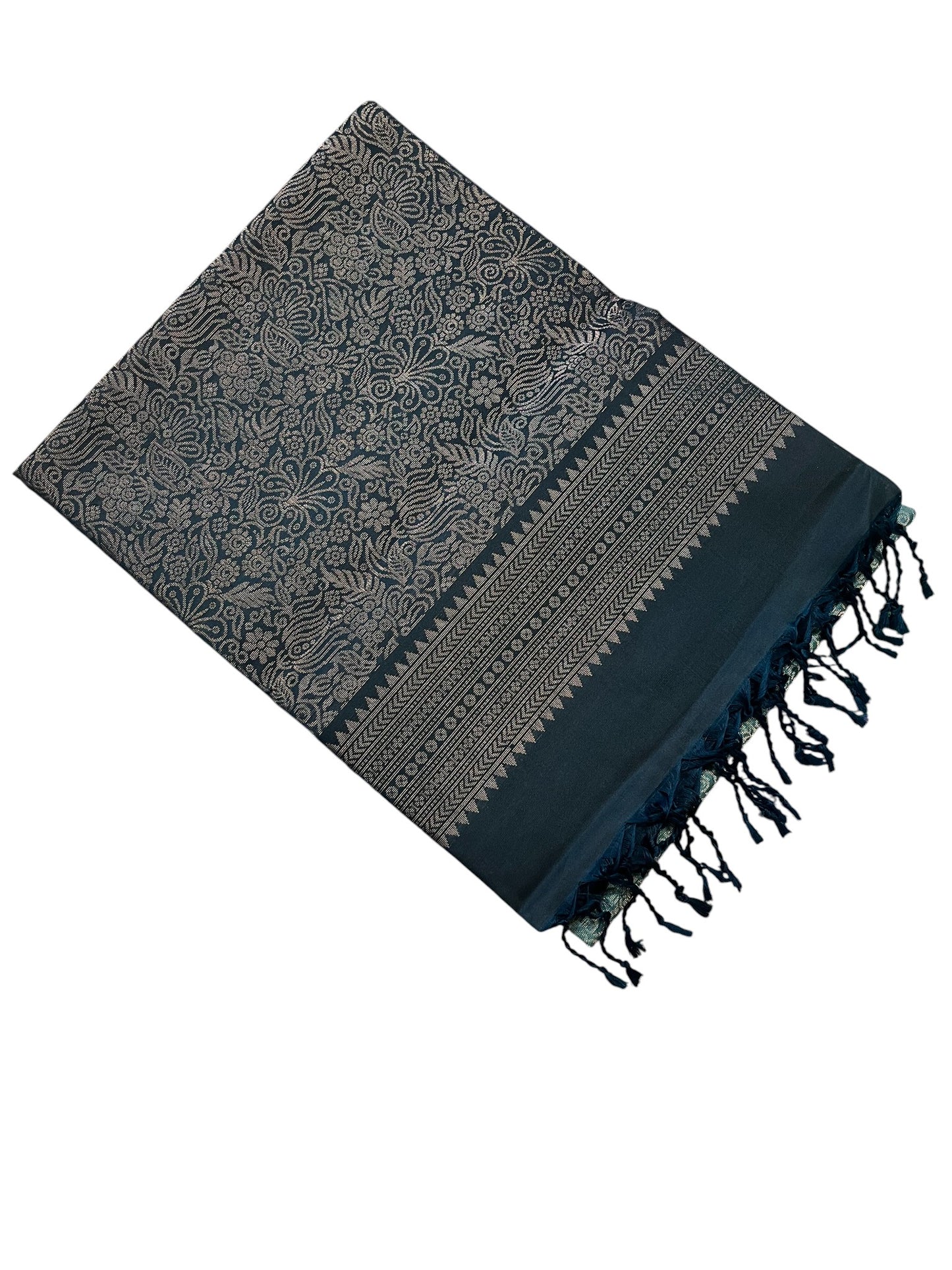 Southloom Pure Handloom Bridal Kanchipuram Silk Saree with Korvai Work (Green & Blue)