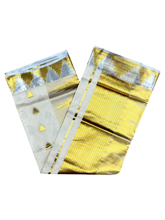 Southloom Pure Cotton Kerala Kasavu Saree with Temple Woven Work on Body and Border