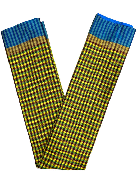 Southloom Semi Silk Saree with Micro Check on Body in Yelloew And Blue