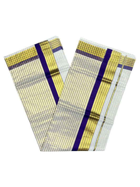 Southloom Kerala Pure Cotton Saree with Stripes on Body and Borders in Violet