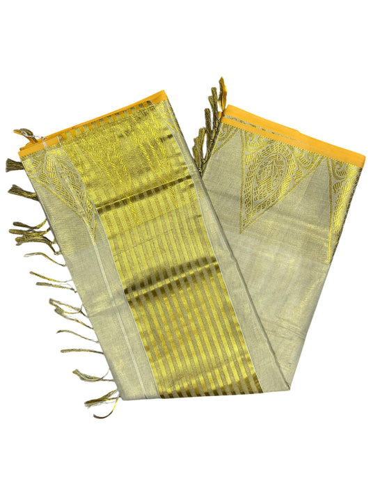 Southloom Tissue Kerala Kasavu Saree with and Temple Border