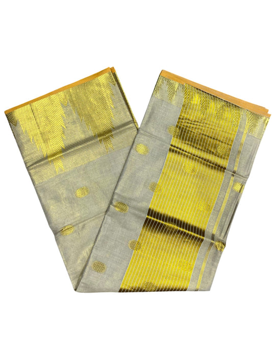 Southloom Tissue Kerala Kasavu Saree with Polka Woven Work on Body and Temple Border