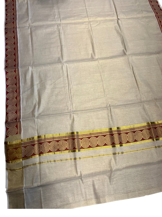 Southloom Kerala Tissue Kasavu Plain Saree Maroon Hand Printed