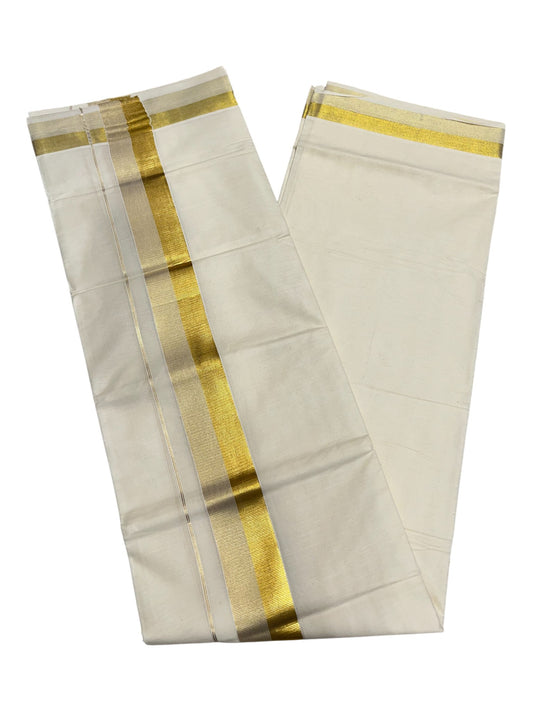 Southloom Kerala Pure Cotton Double Mundu with Gold Line Border (South Indian Dhoti)