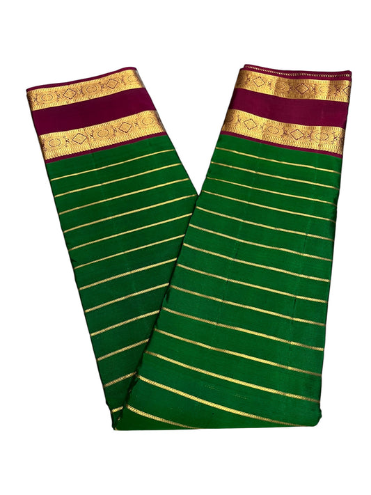 Southloom Pure Handloom Bridal Kanchipuram Silk Saree with Korvai Work (Green &Maroon)
