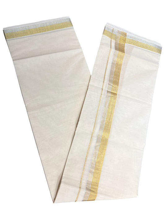 Kerala Cotton Double Mundu with Gold And Silver Border (South Indian Dhoti)