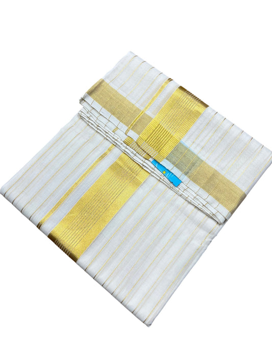 Southloom Premium Handloom Cotton Double Mundu with Gold Kasavu And Gold Lines on Body & Border