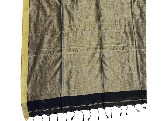 Southloom Mul Cotton 120 x 120 Soft Fabric Saree in Black And Golden Colour