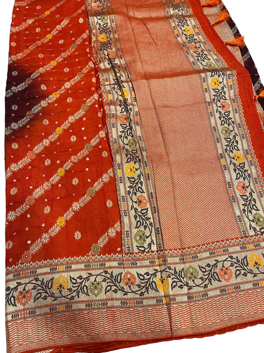 Southloom Pure Banarasi Silk Saree with Woven Work on Body and Borders (Orange & Brown)