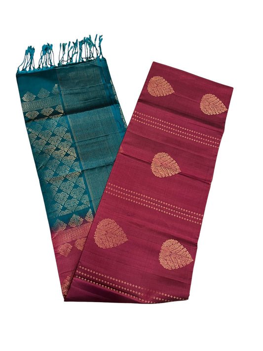 Southloom Pure Handloom Kanchipuram Silk Saree with Butta Work (Maroon & Blue)