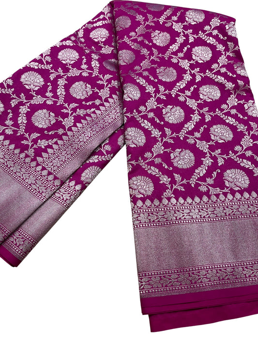 Southloom Pure Banarasi Silk Saree with Woven Work on Body and Borders (Magenta)